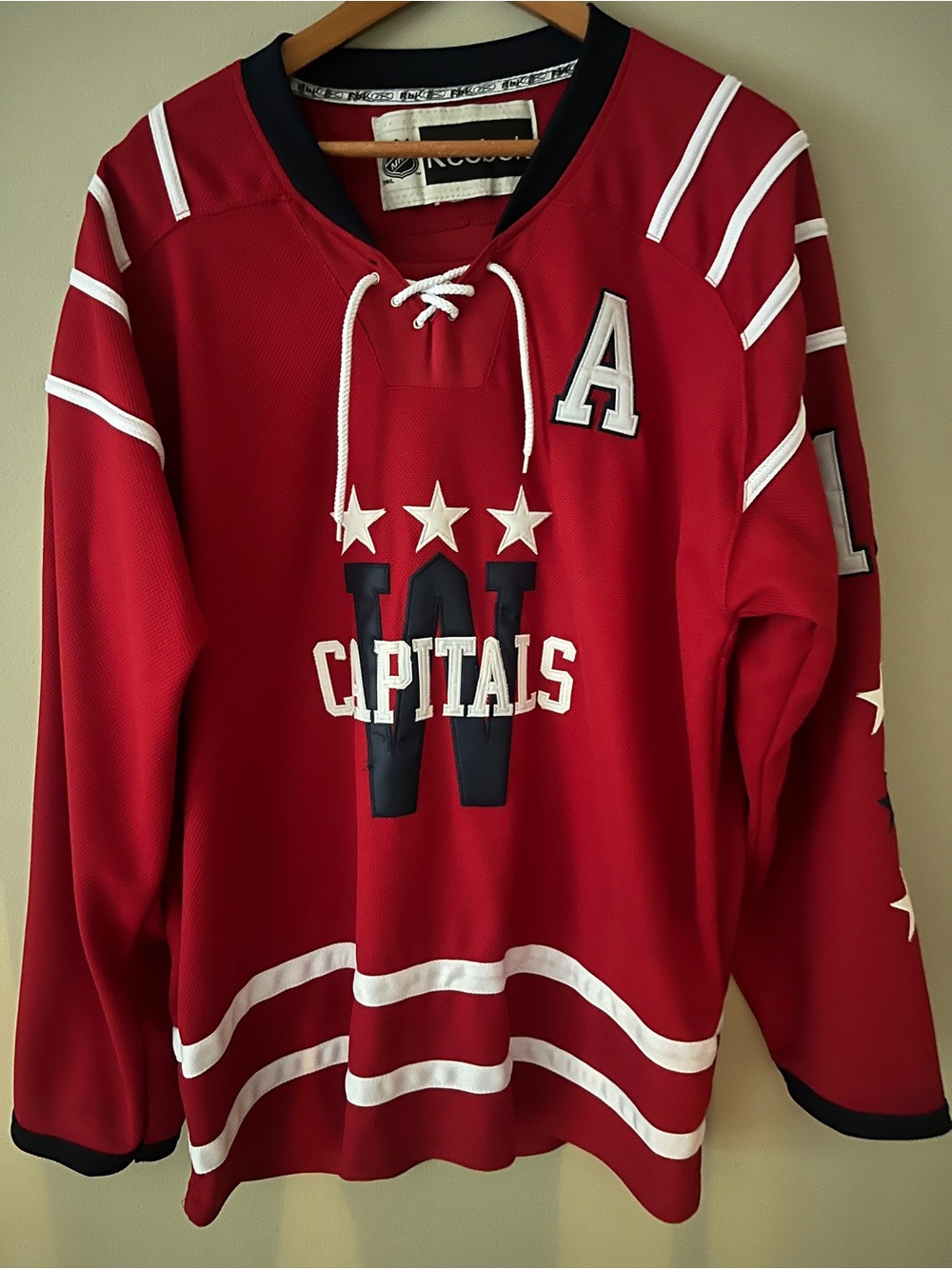 Reebok Red and Navy Lace-Up Hockey Jersey